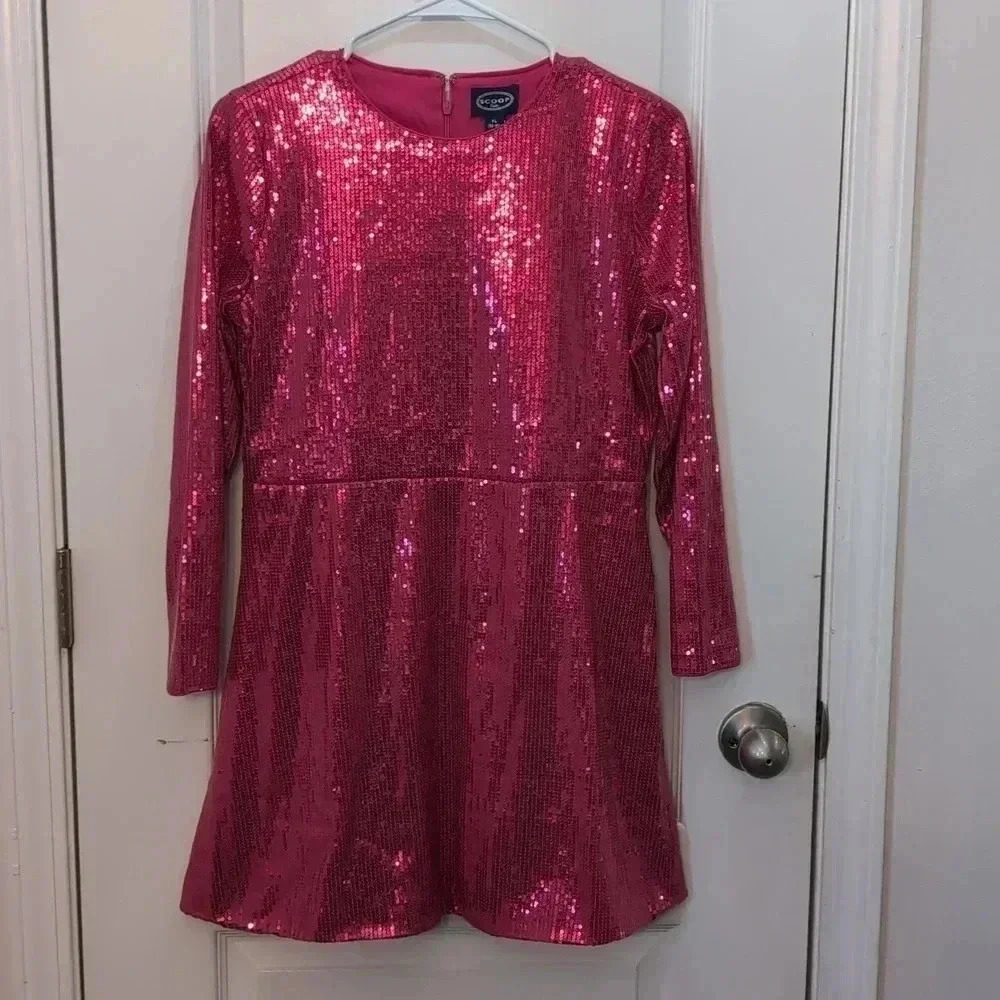 KIDS Scoop NYC Pink Sequin Long-Sleeve Mini Dress - Picture 5 of 9